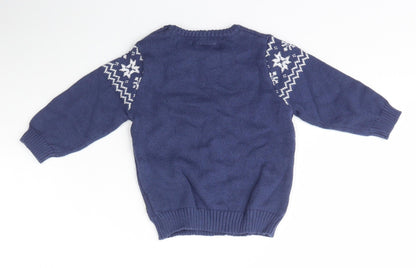 Disneyland Paris Boys Blue Fair Isle Cotton Pullover Jumper Size 6-9 Months   - Minnie Mouse