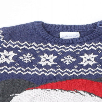 Disneyland Paris Boys Blue Fair Isle Cotton Pullover Jumper Size 6-9 Months   - Minnie Mouse
