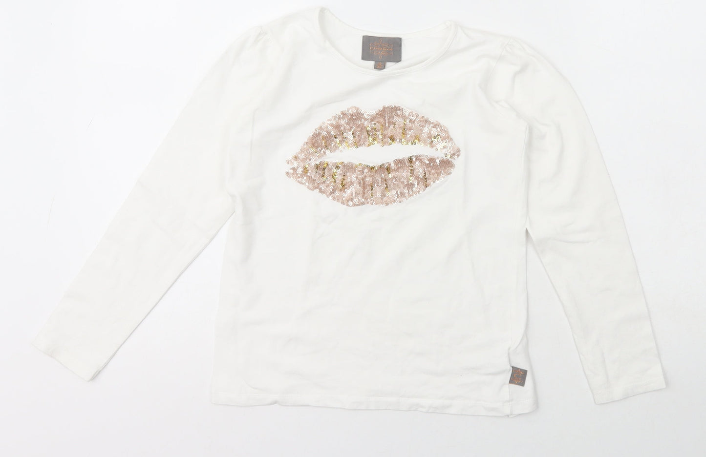 creamie Girls Ivory  Cotton Basic T-Shirt Size 10 Years Crew Neck