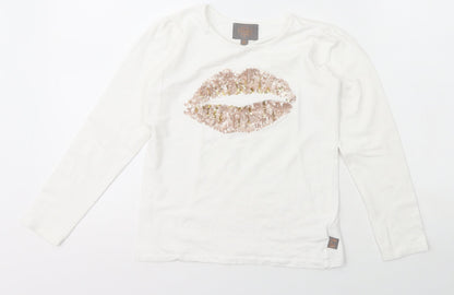creamie Girls Ivory  Cotton Basic T-Shirt Size 10 Years Crew Neck