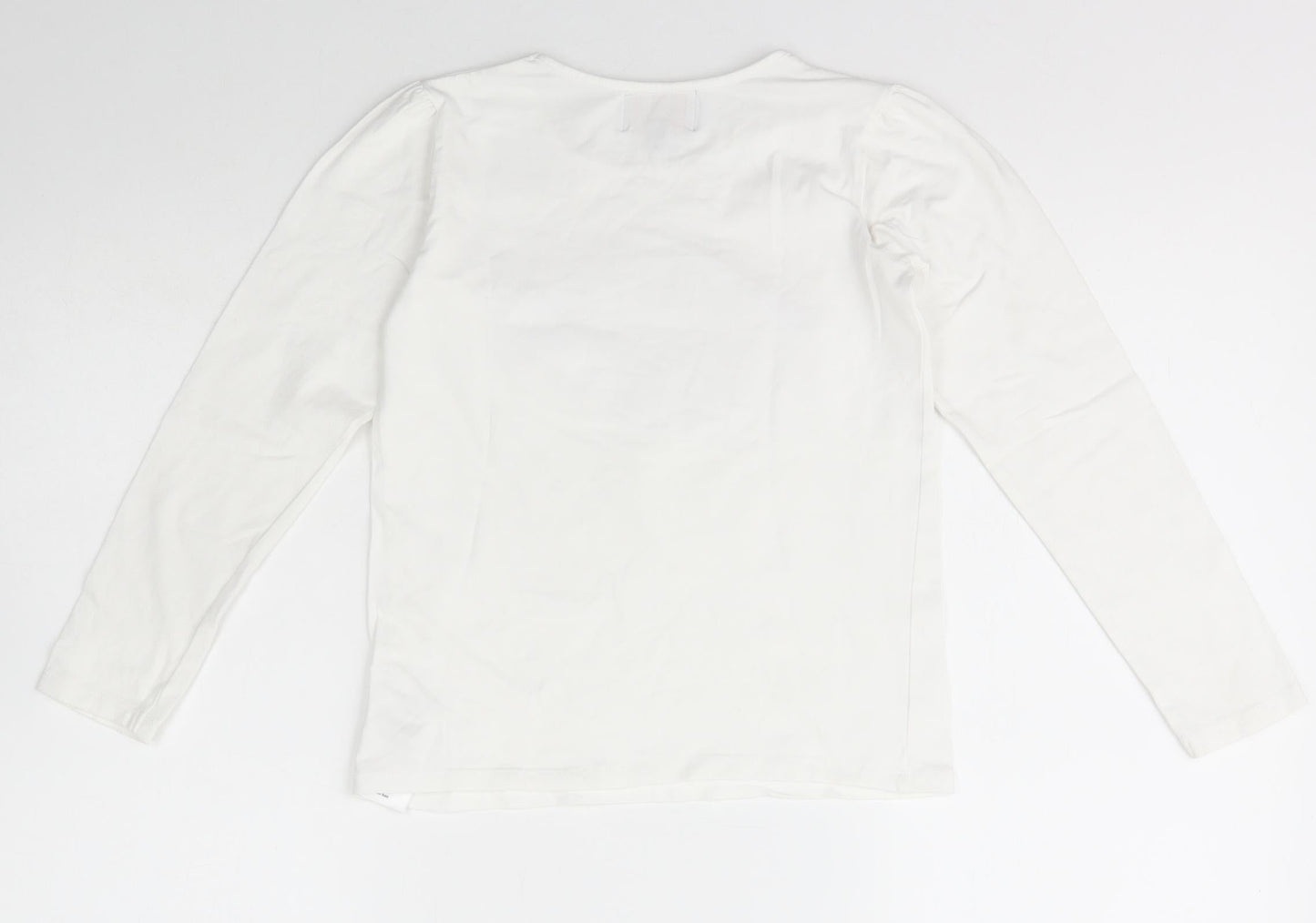 creamie Girls Ivory  Cotton Basic T-Shirt Size 10 Years Crew Neck