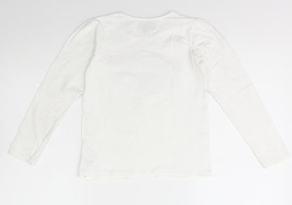 creamie Girls Ivory  Cotton Basic T-Shirt Size 10 Years Crew Neck