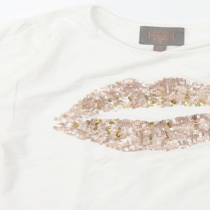 creamie Girls Ivory  Cotton Basic T-Shirt Size 10 Years Crew Neck
