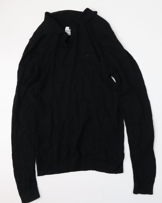 Topman Mens Black  Cotton  Polo Size L Collared Button