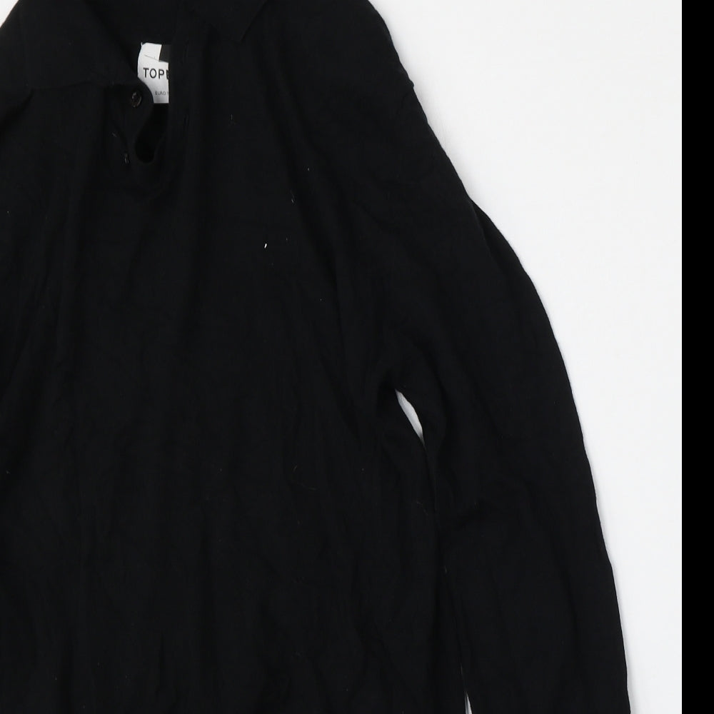 Topman Mens Black  Cotton  Polo Size L Collared Button