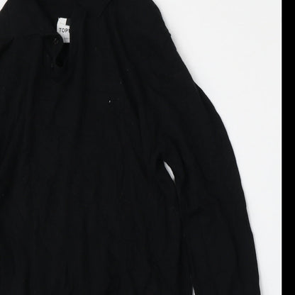 Topman Mens Black  Cotton  Polo Size L Collared Button