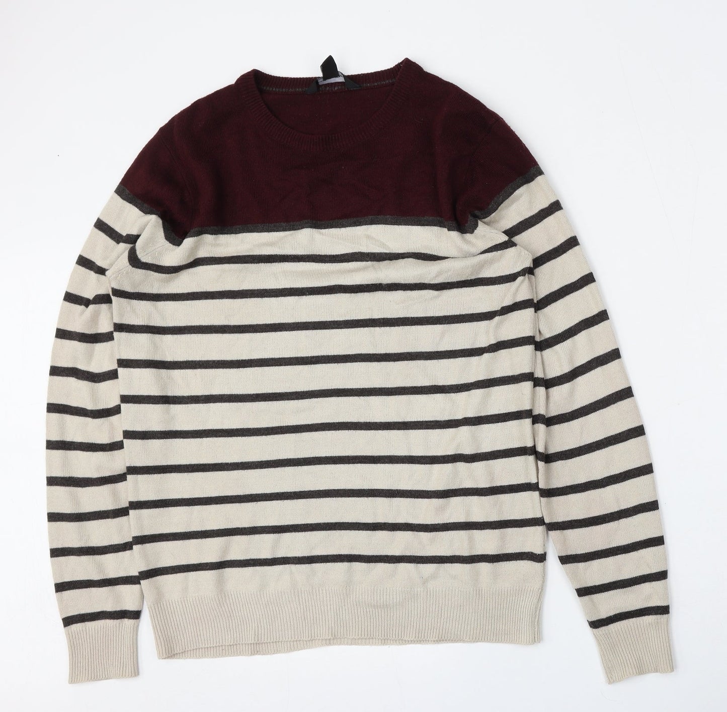 Cedar Wood State Mens Multicoloured Round Neck Striped Acrylic Pullover Jumper Size M