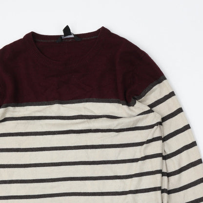 Cedar Wood State Mens Multicoloured Round Neck Striped Acrylic Pullover Jumper Size M