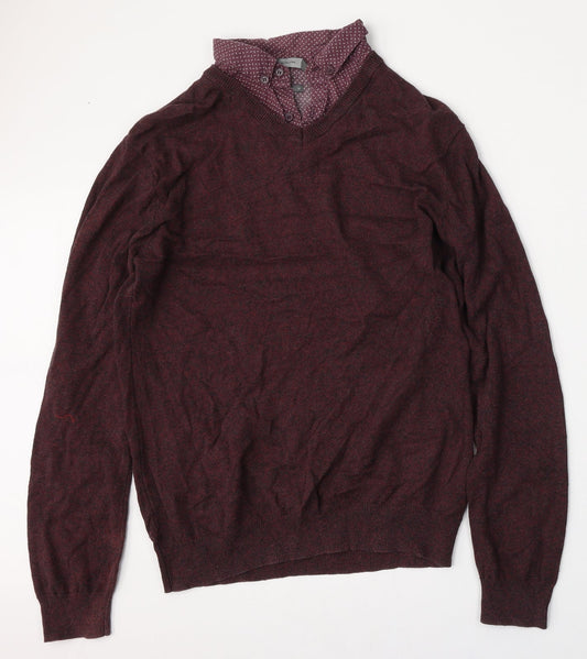 Cedar Wood State Mens Red Collared  Cotton Pullover Jumper Size M