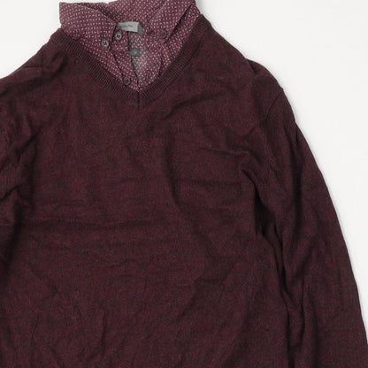 Cedar Wood State Mens Red Collared  Cotton Pullover Jumper Size M