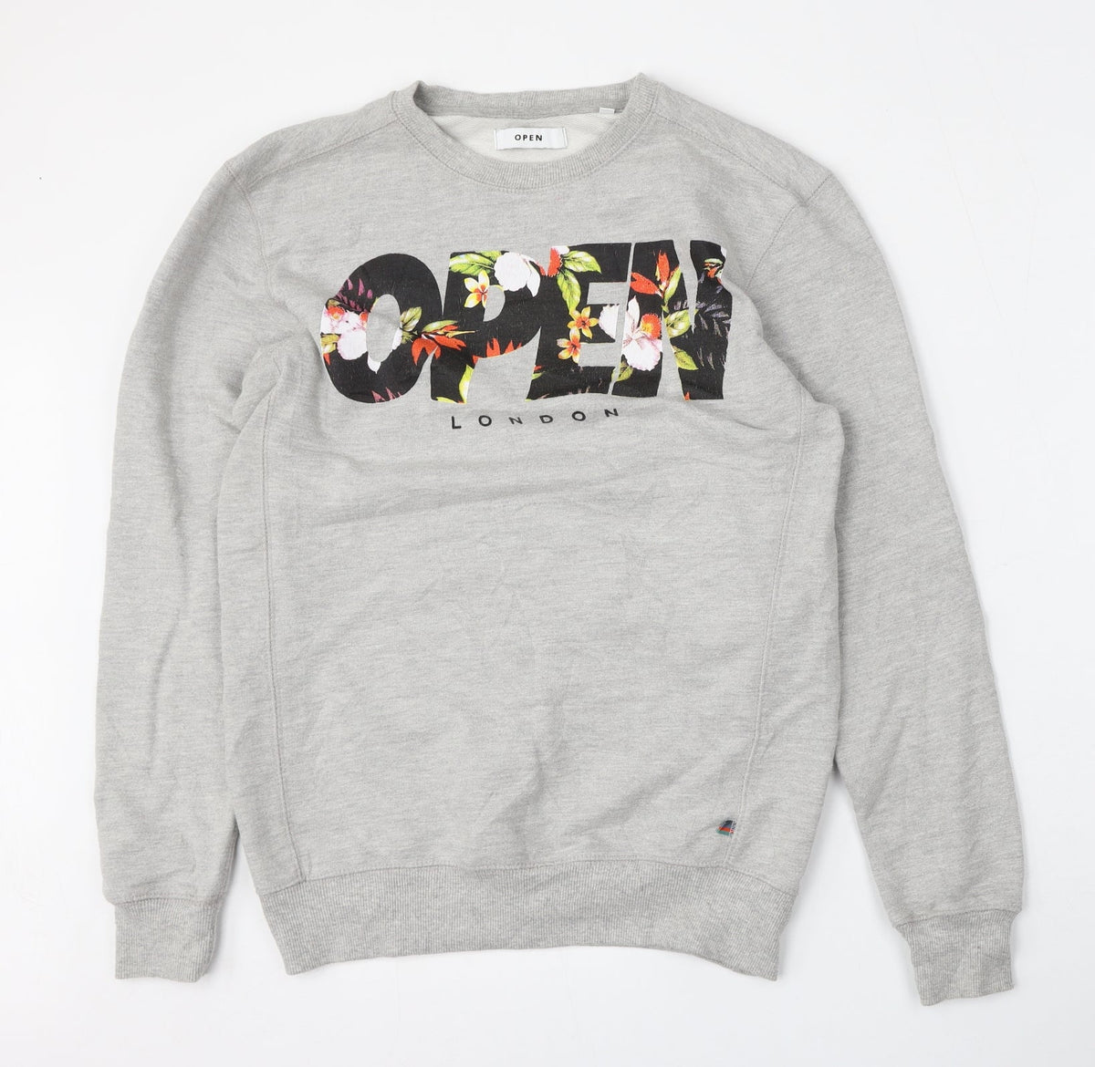 Open Mens Grey  Cotton Pullover Sweatshirt Size S