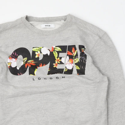 Open Mens Grey  Cotton Pullover Sweatshirt Size S