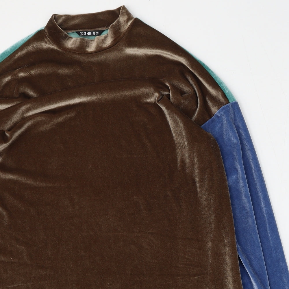 Close-up detail of SHEIN women’s multicoloured polyester pullover sweatshirt, size L