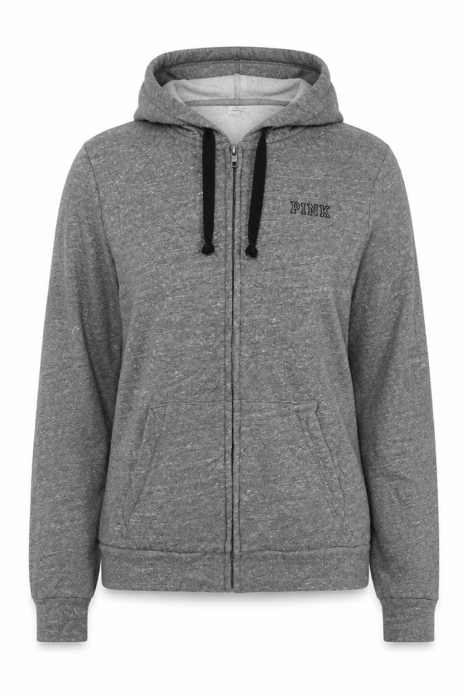 Front view of PINK women’s grey jacket, size L, zip