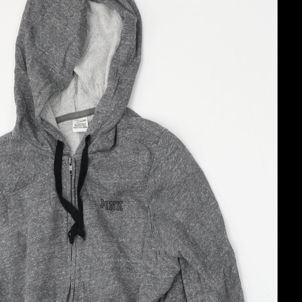 Close-up detail of PINK women’s grey jacket, size L, zip
