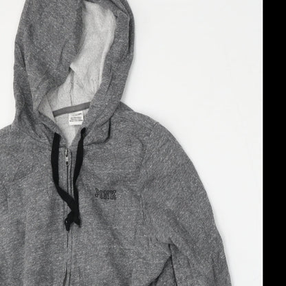 Close-up detail of PINK women’s grey jacket, size L, zip
