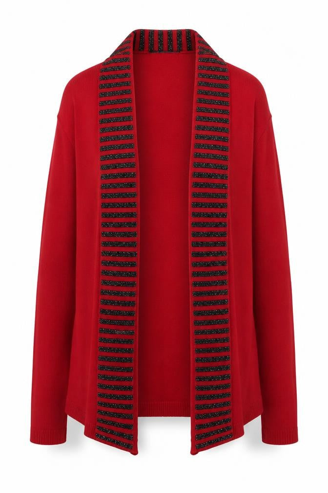 Classics Womens Red V-Neck  Polyester Cardigan Jumper Size L