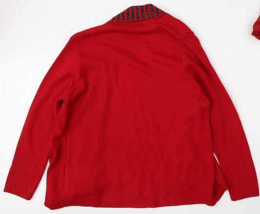 Womens UK Size L Classic Red Cardigan Jumper