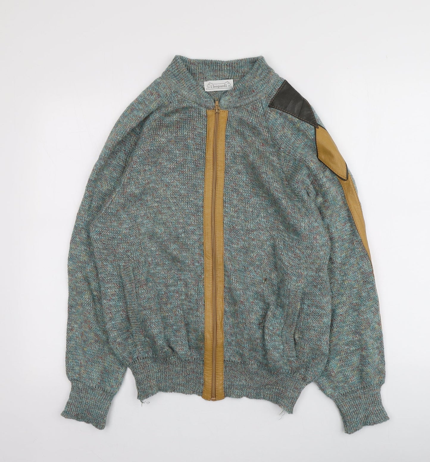 I Leopardi  Mens Blue Round Neck  Flax Full Zip Jumper Size S
