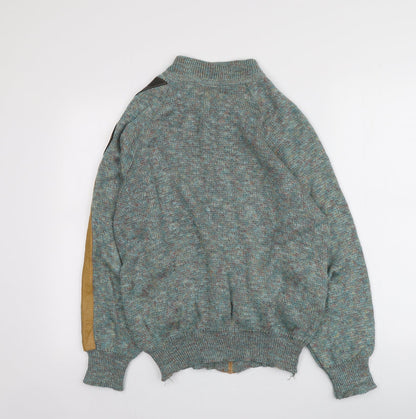 I Leopardi  Mens Blue Round Neck  Flax Full Zip Jumper Size S