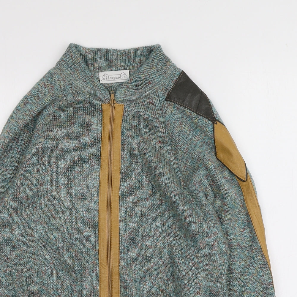 I Leopardi  Mens Blue Round Neck  Flax Full Zip Jumper Size S