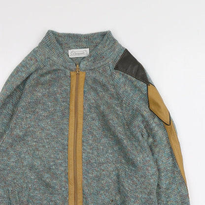 I Leopardi  Mens Blue Round Neck  Flax Full Zip Jumper Size S