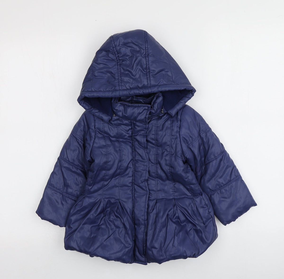Front view of Blukids girls’ blue jacket, size 18, months