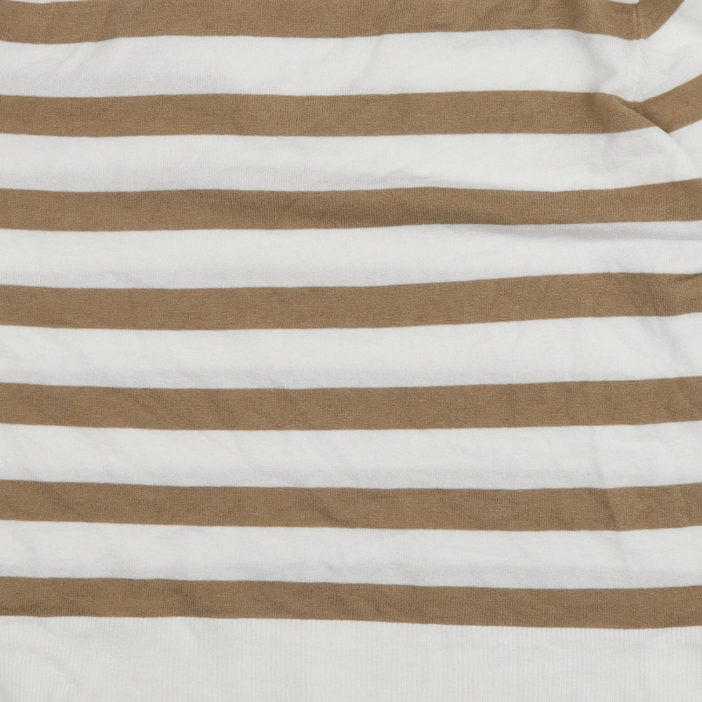 Primark Womens Beige V-Neck Striped Polyester Pullover Jumper Size 12