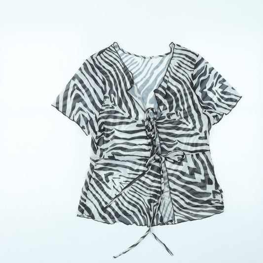 SheIn Womens Multicoloured Geometric Polyester Wrap Blouse Size XL V-Neck