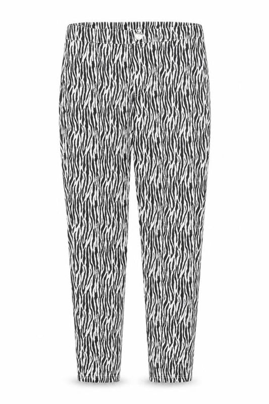 Front view of Quiz women’s multicoloured geometric cotton straight jeans, size UK 12, 27-inch leg regular zip