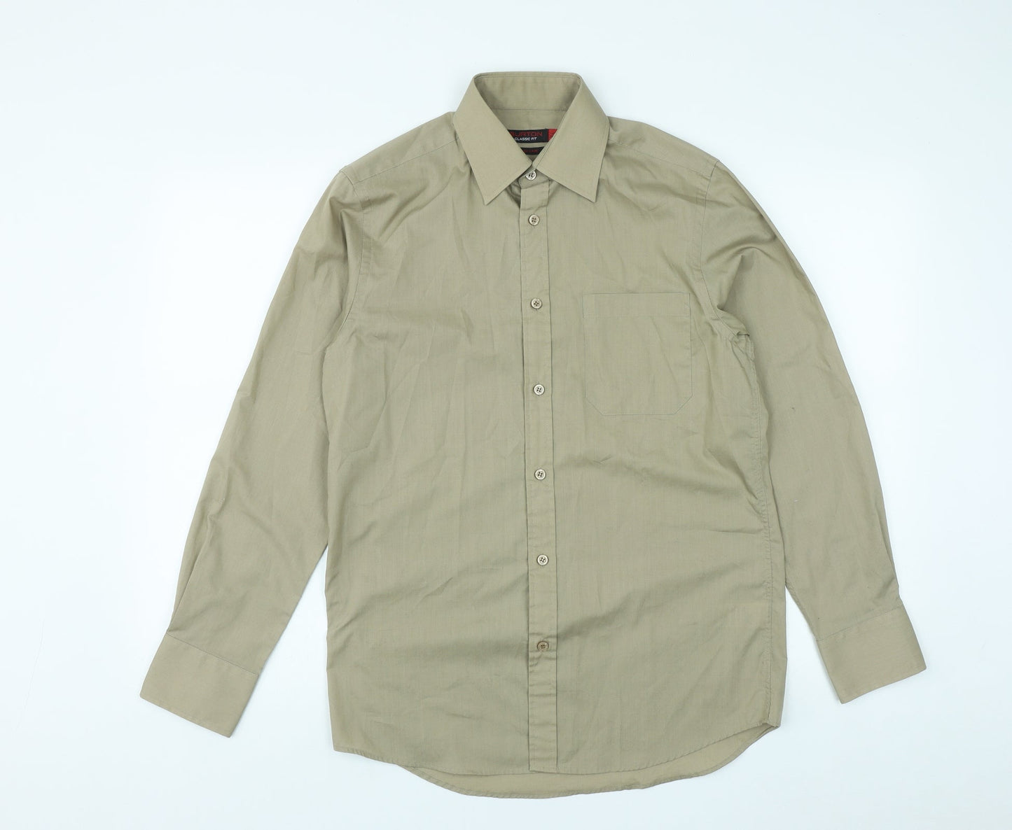 Mens UK Size 14.5 Burton Brown  Button-Up Long Sleeve Casual Shirt