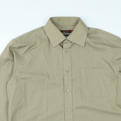 Mens UK Size 14.5 Burton Brown  Button-Up Long Sleeve Casual Shirt