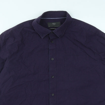Mens UK Size M Marks and Spencer Purple  Button-Up Long Sleeve Casual Shirt