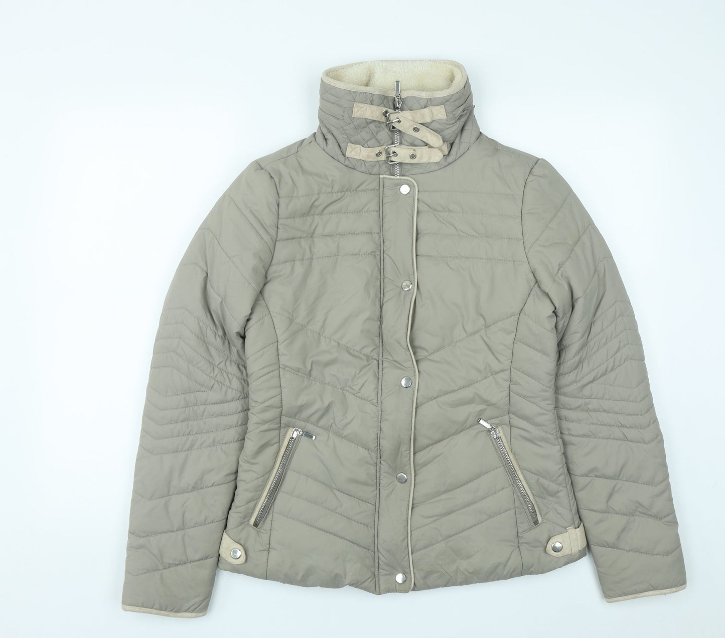 Womens UK Size 10 New Look Beige Quilted Coat
