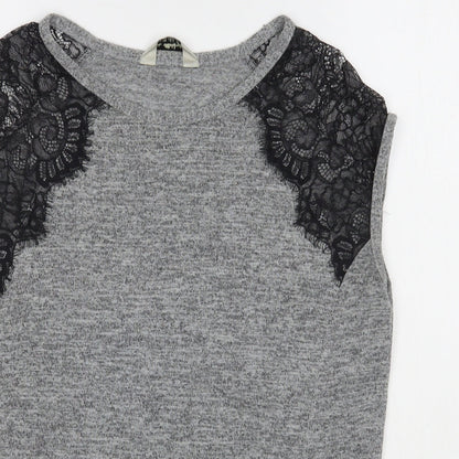 Womens UK Size 6 Miss Selfridge Grey Basic T-Shirt