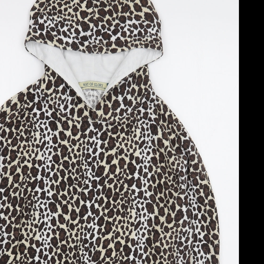 Way of Glory Womens Brown Animal Print Polyester Pullover Hoodie Size L  Pullover