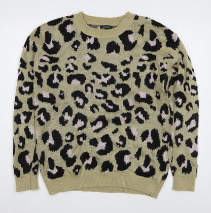 Maglia Womens Brown Round Neck Animal Print Acrylic Pullover Jumper Size L