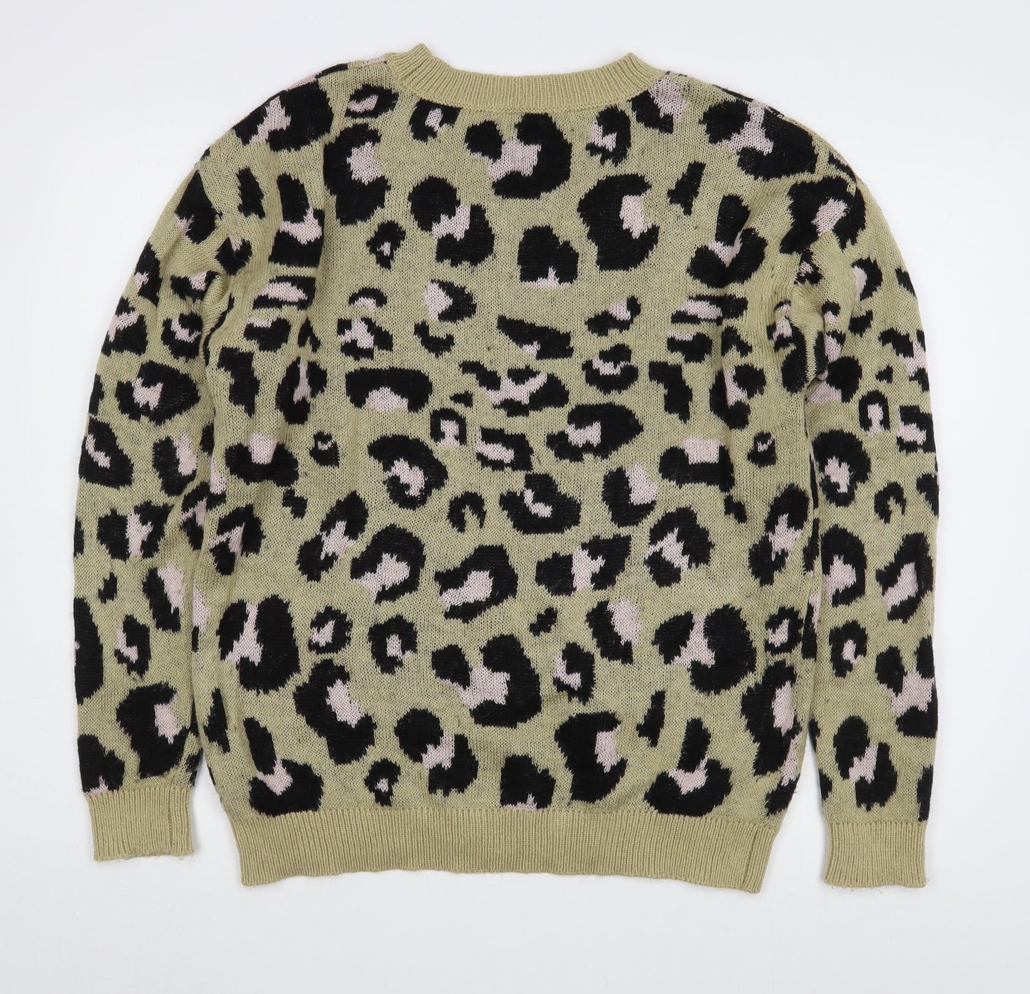 Maglia Womens Brown Round Neck Animal Print Acrylic Pullover Jumper Size L