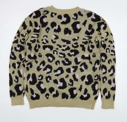 Maglia Womens Brown Round Neck Animal Print Acrylic Pullover Jumper Size L