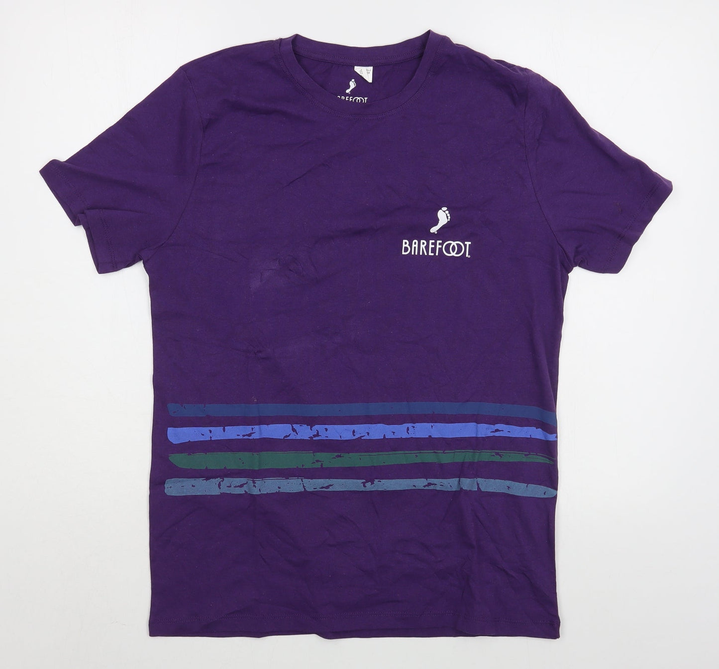 Barefoot Mens Purple  Cotton  T-Shirt Size S Round Neck