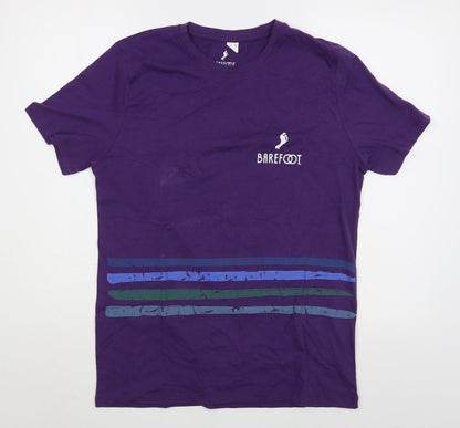Barefoot Mens Purple  Cotton  T-Shirt Size S Round Neck
