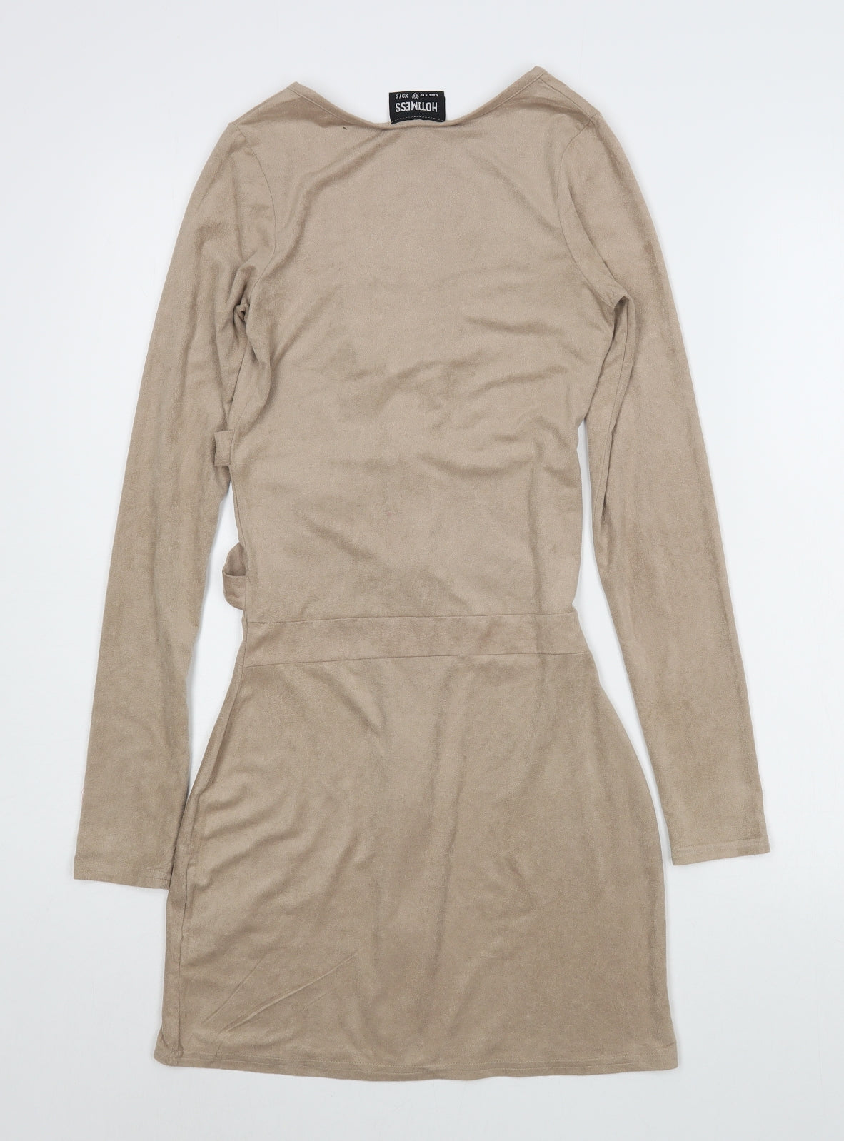 HOT!MESS Womens Beige  Polyester Bodycon  Size XS  V-Neck Zip