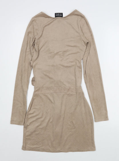 HOT!MESS Womens Beige  Polyester Bodycon  Size XS  V-Neck Zip