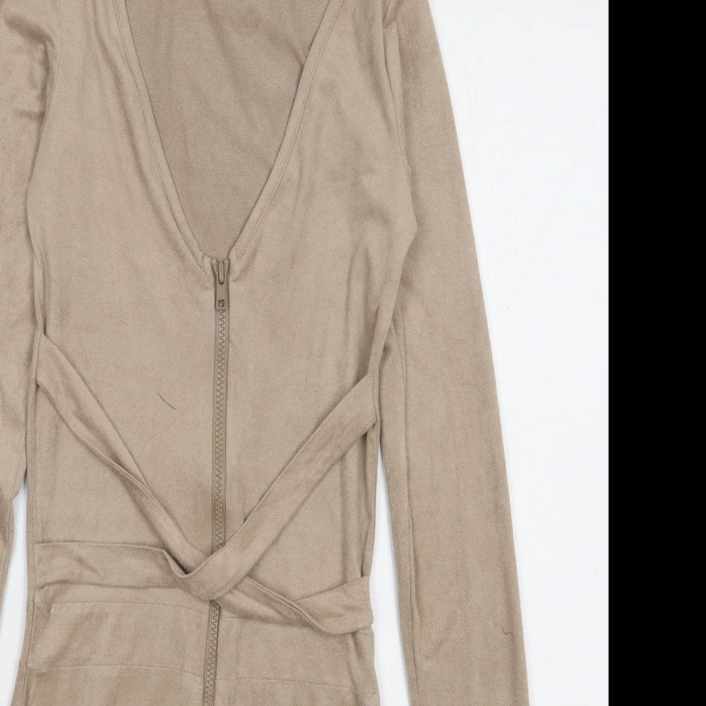 HOT!MESS Womens Beige  Polyester Bodycon  Size XS  V-Neck Zip