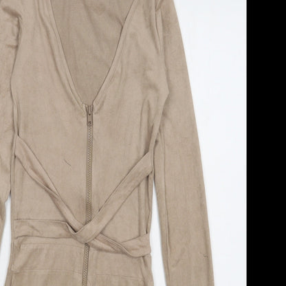 HOT!MESS Womens Beige  Polyester Bodycon  Size XS  V-Neck Zip