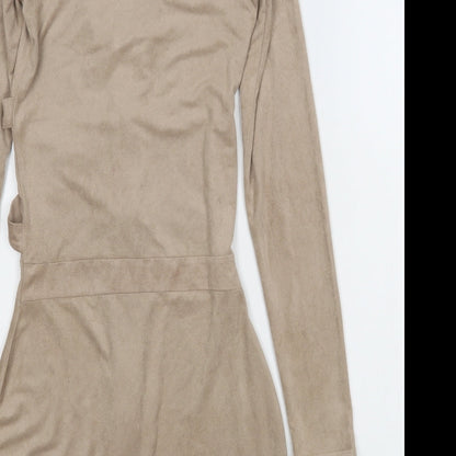 HOT!MESS Womens Beige  Polyester Bodycon  Size XS  V-Neck Zip
