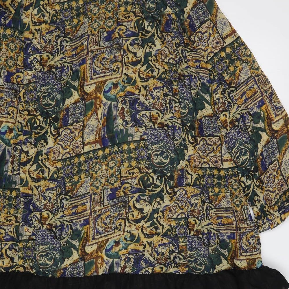IZABEL Womens Multicoloured Geometric Viscose Fit & Flare  Size 12  Scoop Neck Button