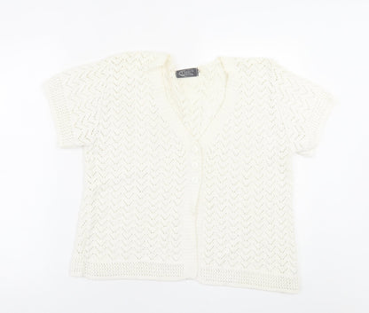 Chic London Paris Womens White V-Neck  Acrylic Cardigan Jumper Size XL