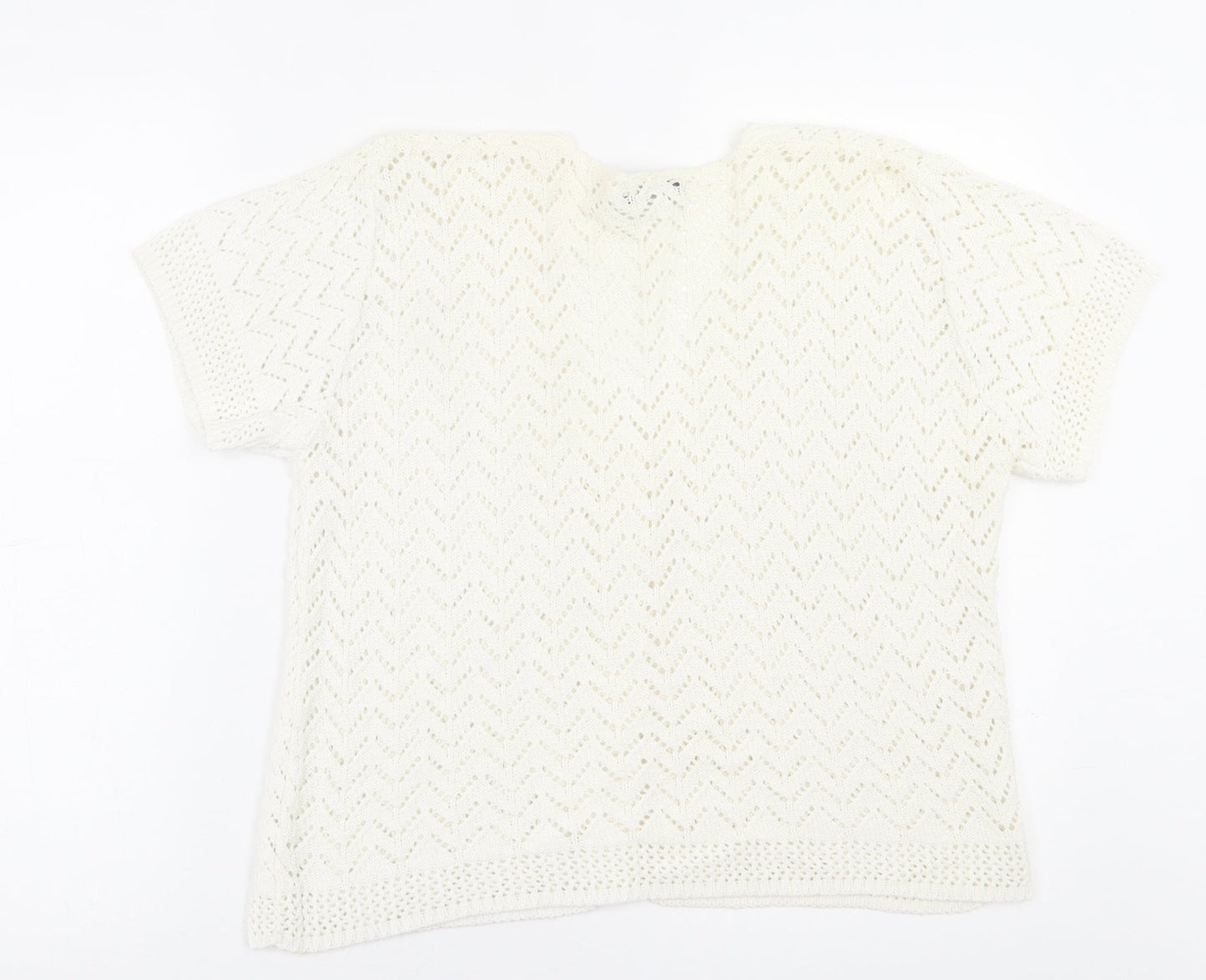 Chic London Paris Womens White V-Neck  Acrylic Cardigan Jumper Size XL