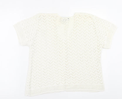 Chic London Paris Womens White V-Neck  Acrylic Cardigan Jumper Size XL